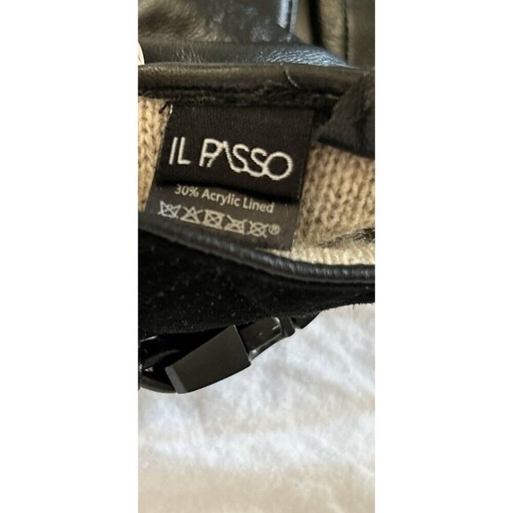IL PASSO 100% Sheep Leather Black Quilted Gloves W/ Buckle Wool Blend Lining - Picture 9 of 9